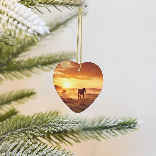 Miniatura 1 de 2023 Christmas Tree Hanging Ornament Horses on Pasture at Sundown Heart Ceramic Christmas Hanging Christmas Tree Decorations Pendants for Xmas