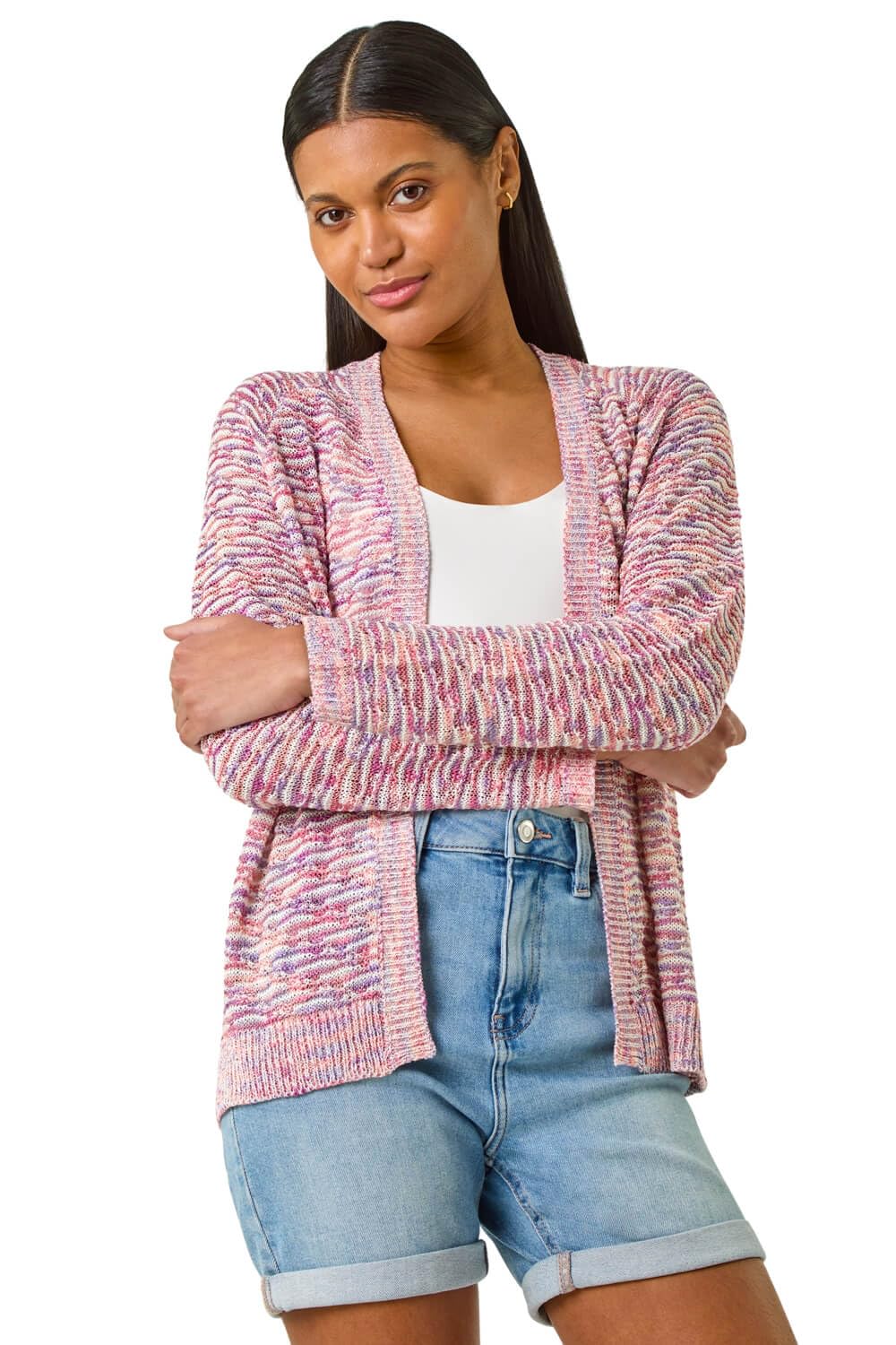Roman Women's Purple Textured V-Neck Knit Shrug Size 18