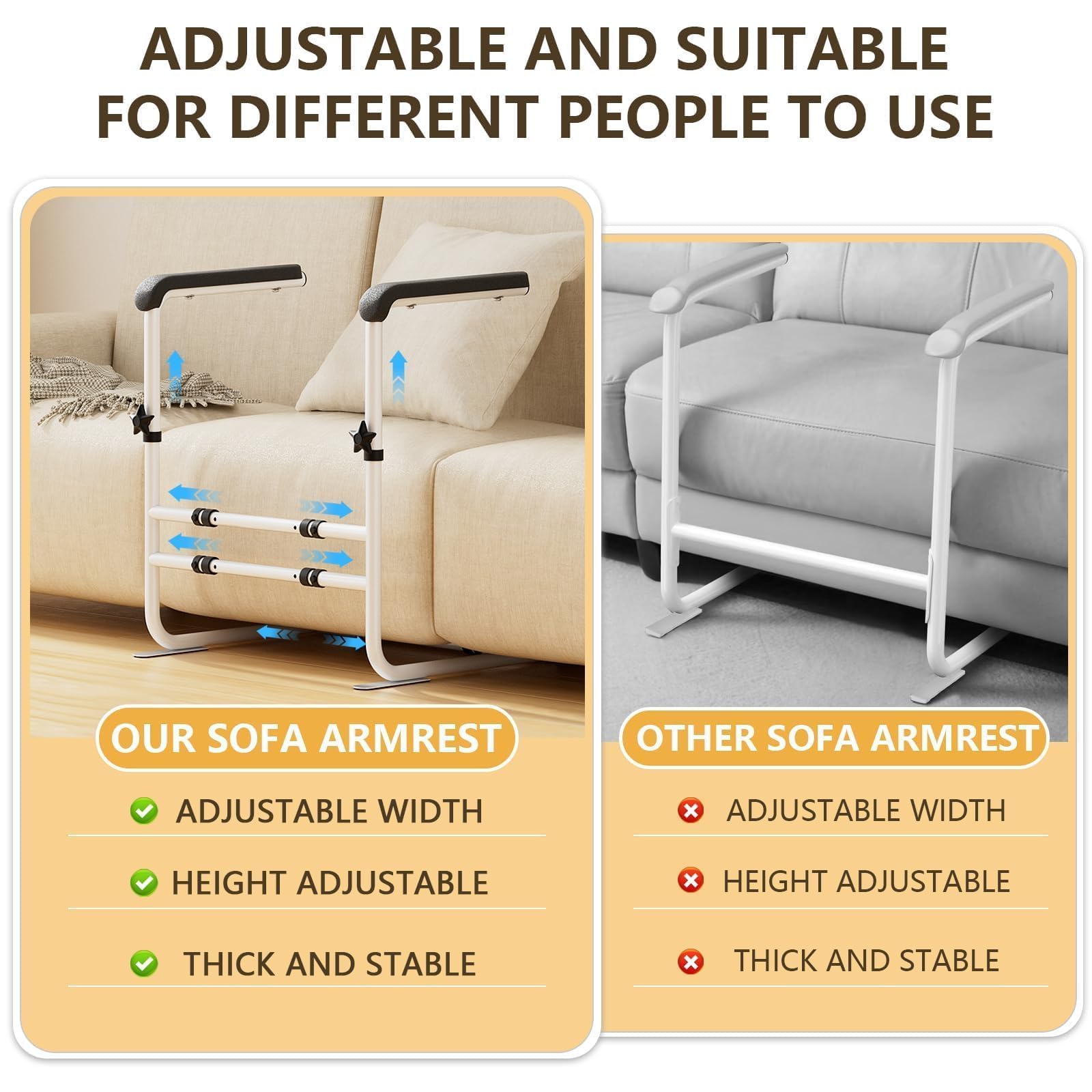 Sofá para personas mayores, 6 alturas ajustables y 3 anchuras ajustables hasta 185 kg, asa antideslizante para pacientes con discapacidad, ayuda para levantarse para sofá, sillón, cama, ayuda de