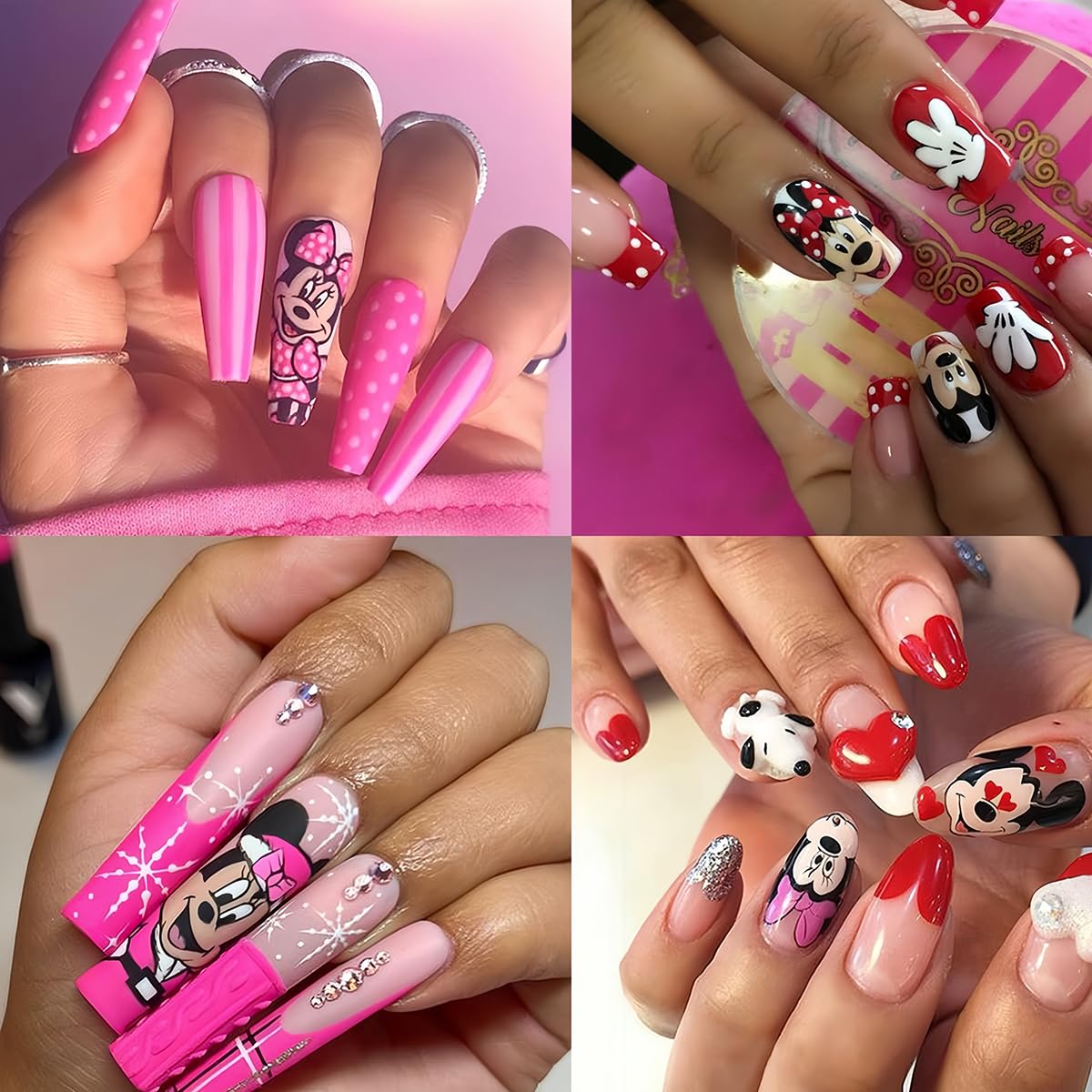 Cute Nail Art Stickers 6 Sheets - 3D Self Adhesive Cartoon Nail Decals for Valentine's Day - Heart Kawaii Charms for Women Girls - Nail Decoration Supplies