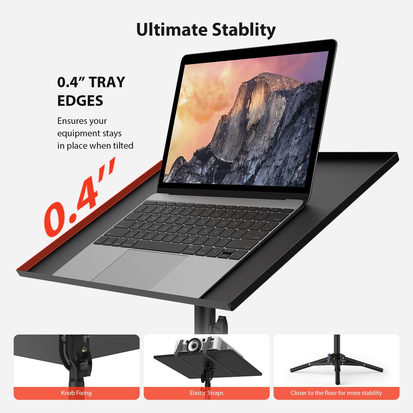 Support Vidéoprojecteur - Hauteur Réglable 60-115 cm avec Plateau Rotatif, Trépied Stable Anti-Dérapant pour Home Cinéma/Bureau/DJ - Charge Max 10 kg, Base Élargie