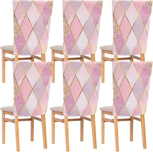 College Chic Pink and Gold Decorative Chair Protectors Covers for Dining Room Washable Bar Chair Covers Protector para sillas comedor Set of 6