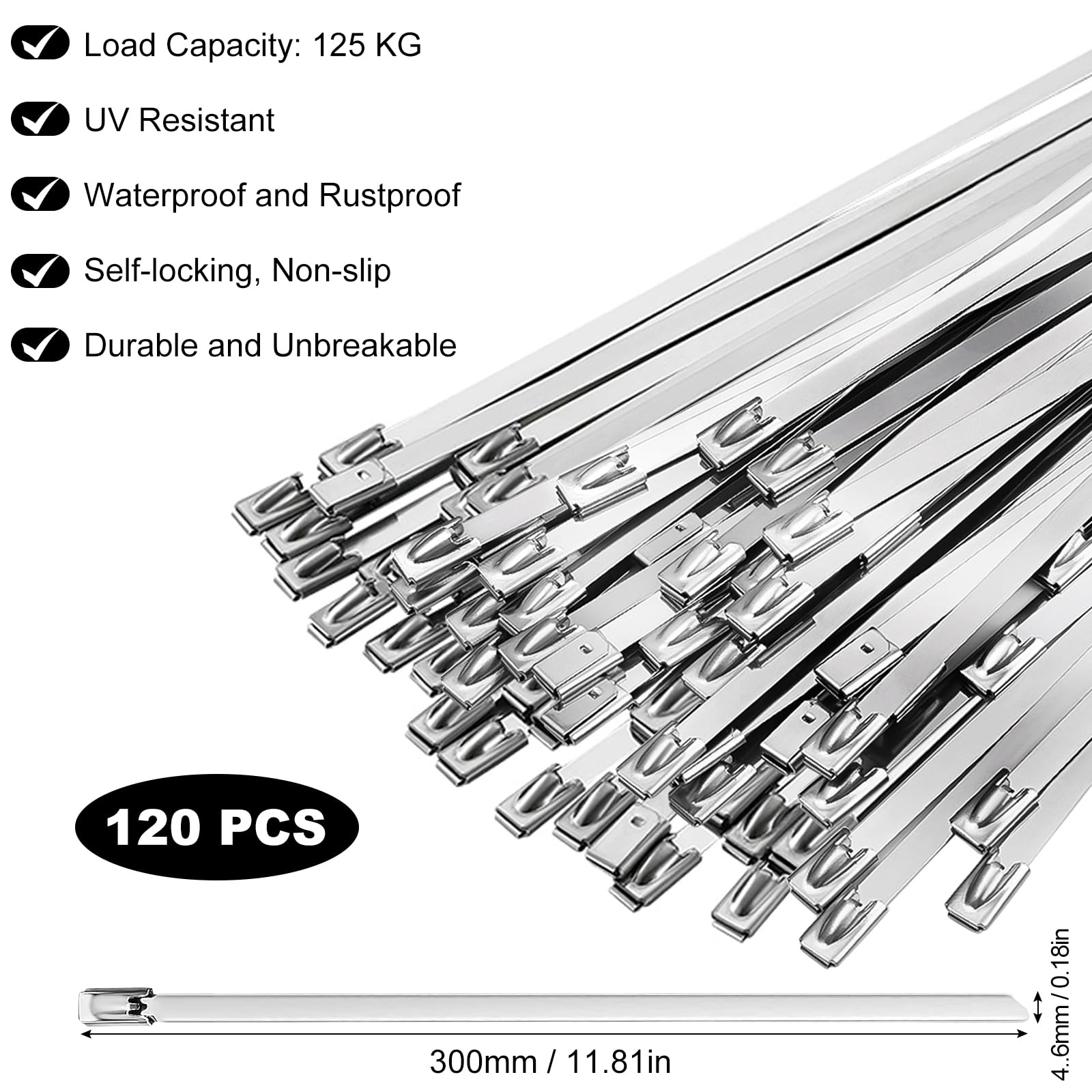 120pcs Metal Cable Ties 300mm X 4.8mm - Image 2