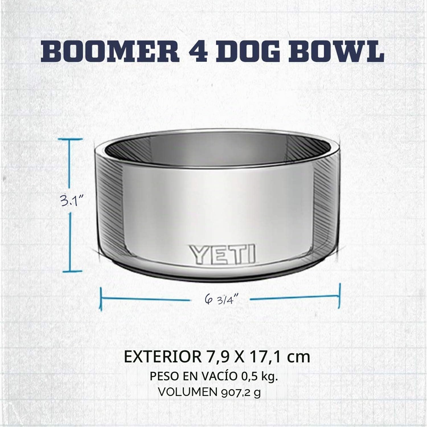 YETI Boomer, Cuenco Antideslizante de Acero Inoxidable, Espuma de mar, 4