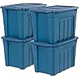 IRIS USA 31 Gallon Heavy Duty Storage Totes with Easy-Grip Handles, 4 Pack - Large Bins with Lids Garage Organizing Tubs, Durable Stackable Utility Containers, Made in USA - Black