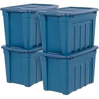 IRIS USA 31 Gallon Heavy Duty Storage Totes with Easy-Grip Handles, 4 Pack - Large Bins with Lids Garage Organizing Tubs, Durable Stackable Utility Containers, Made in USA - Black