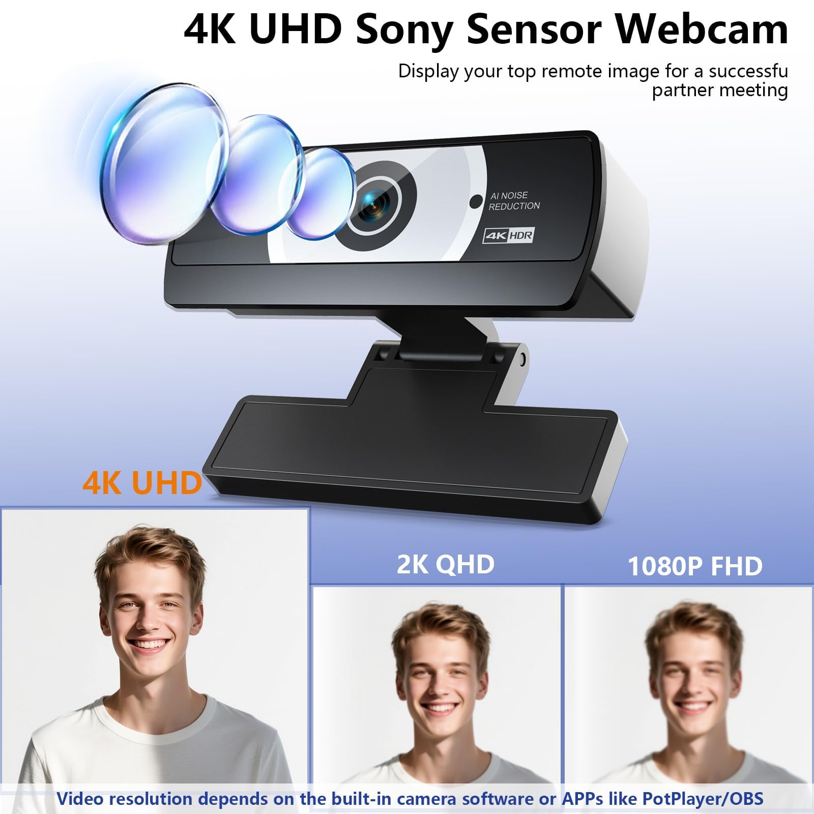 Webcam 4K per PC - Fotocamera per computer 4K Ultra HD con autofocus PDAF, microfono con cancellazione del rumore AI, Plug & Play USB, FOV 80° e correzione dell'illuminazione automatica per laptop e