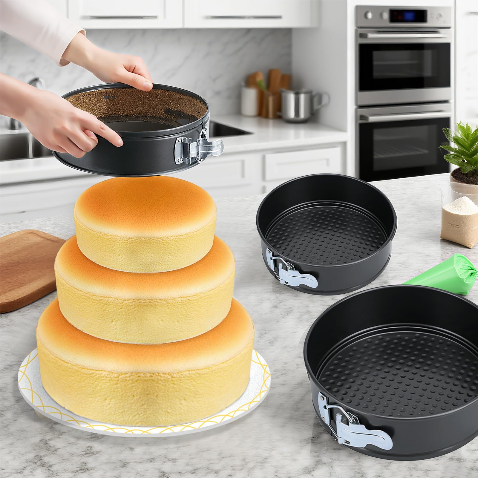 Tortiera 18 cm/20 cm/22 cm, Tortiera Apribile Forma Rotonda con Rivestimento Antiaderente, Acciaio al Carbonio, per Torte Quiche