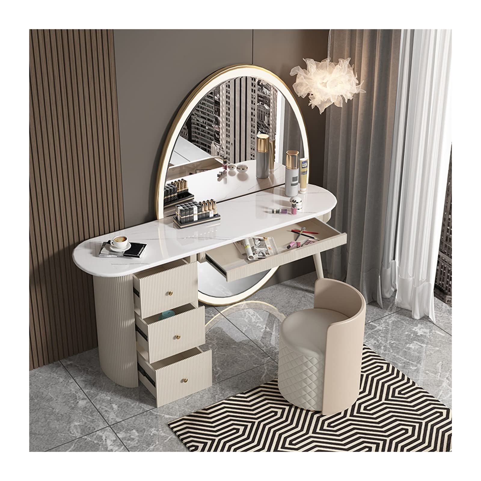 ULTRAWAVE Schminktisch Kommode Schminktisch Schlafzimmer Vollspiegel Aufbewahrungsschrank All-in-One Set Damen Make-up Schublade Schminktisch Dressing (Farbe: 100 cm)
