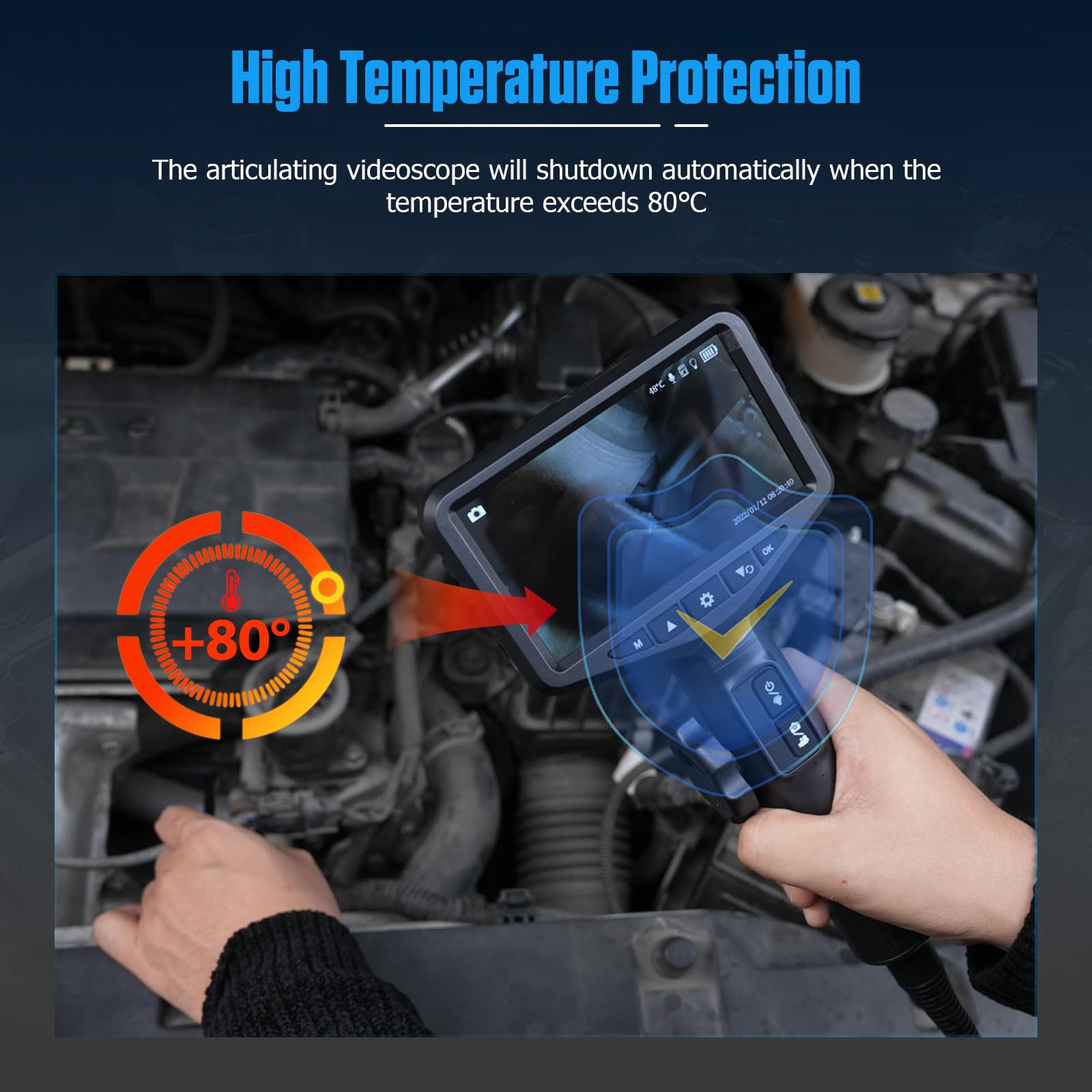 MRCARTOOL Endoscopio Industrial para Móvil 2MP Cámara de Inspección con Luz, Bidireccional Sonda de 210° Giratorio, Pantalla LCD IPS de 5" HD 1080P Boroscope con 6.35mm Cámara, IP67, Tarjeta TF