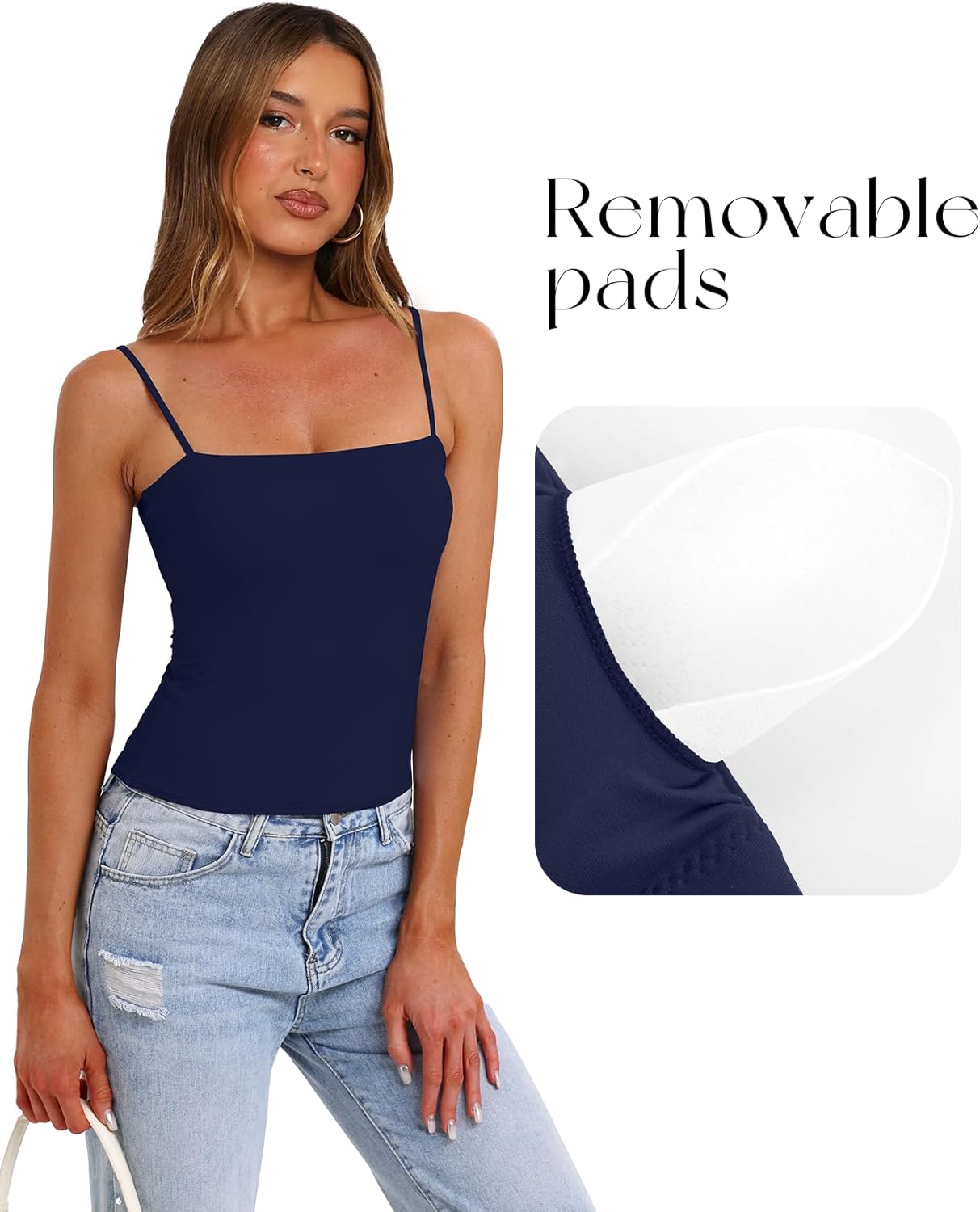 Darong Women's Tank Tops with Built-in Bra Spaghetti Straps Crop Tank Top Summer Y2K Going Out Sleeveless Cami Shirt - Image 3