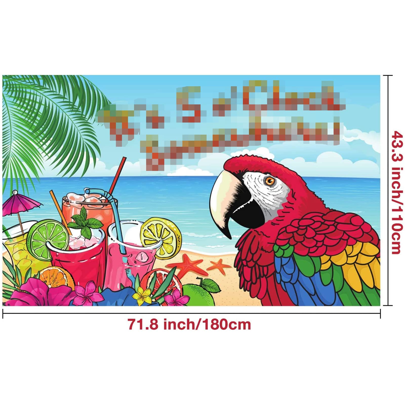 It's 5 O'clock Somewhere Backdrop Parrot Pattern Summer Tropical Sea Beach Photo Booth Backdrop Background Banner for Summer Tropical Luau Hawaiian Aloha Party Decoration Supplies, 71 x 43 Inch