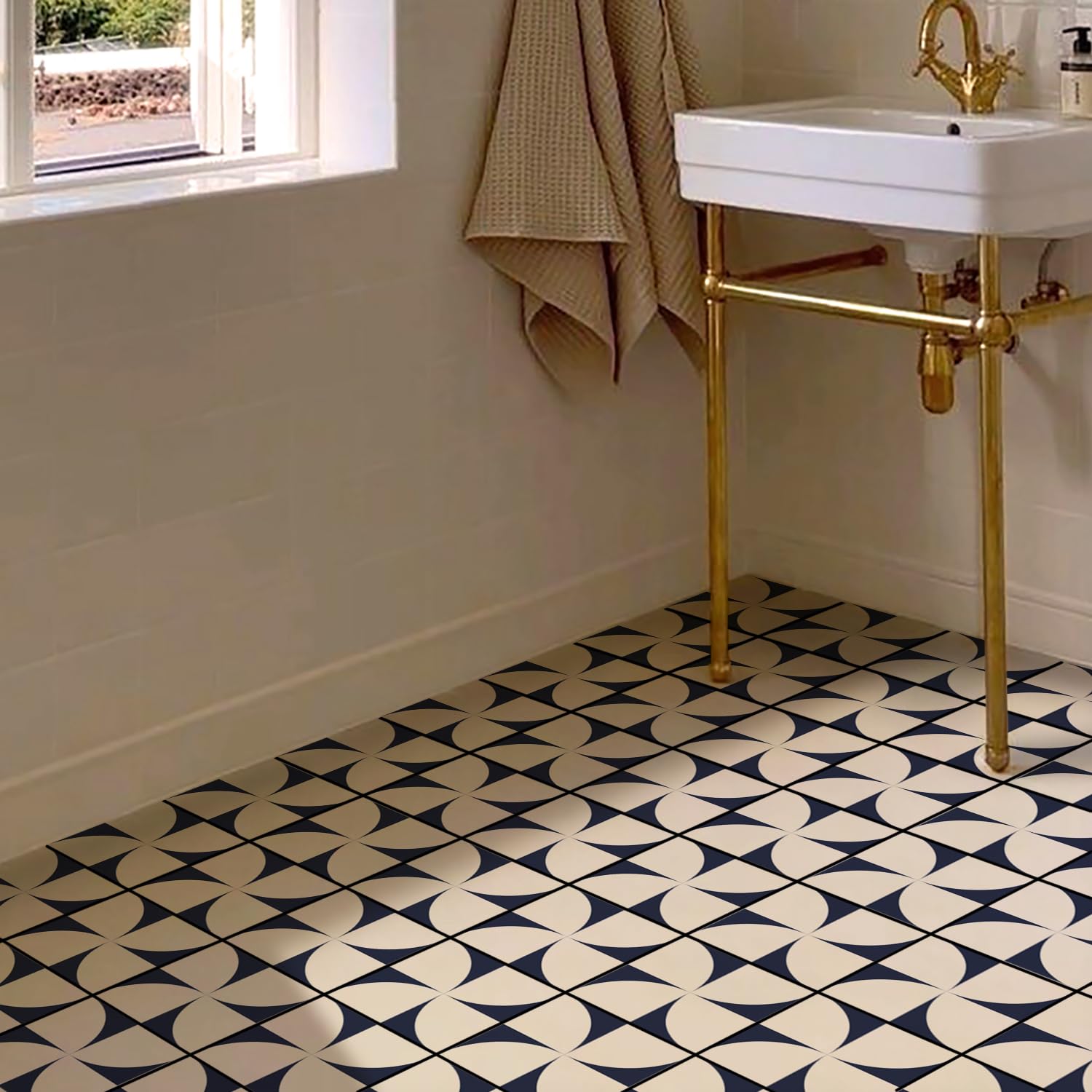 Piastrelle Adesive Cucina Bianco Blu Navy Adesivi Murali Durevole piastrelle adesive bagno pavimento Pavimento PVC Adesivo Piastrelle Bagno Mattonelle Adesive Cucina 20x20cm/24 Pcs