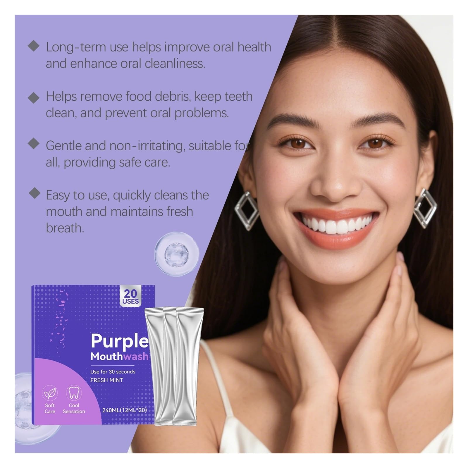 Enjuague bucal morado de 240 ml, limpia suavemente la boca, refresca el aliento y protege los dientes, un elemento esencial for el día a día(2pcs)
