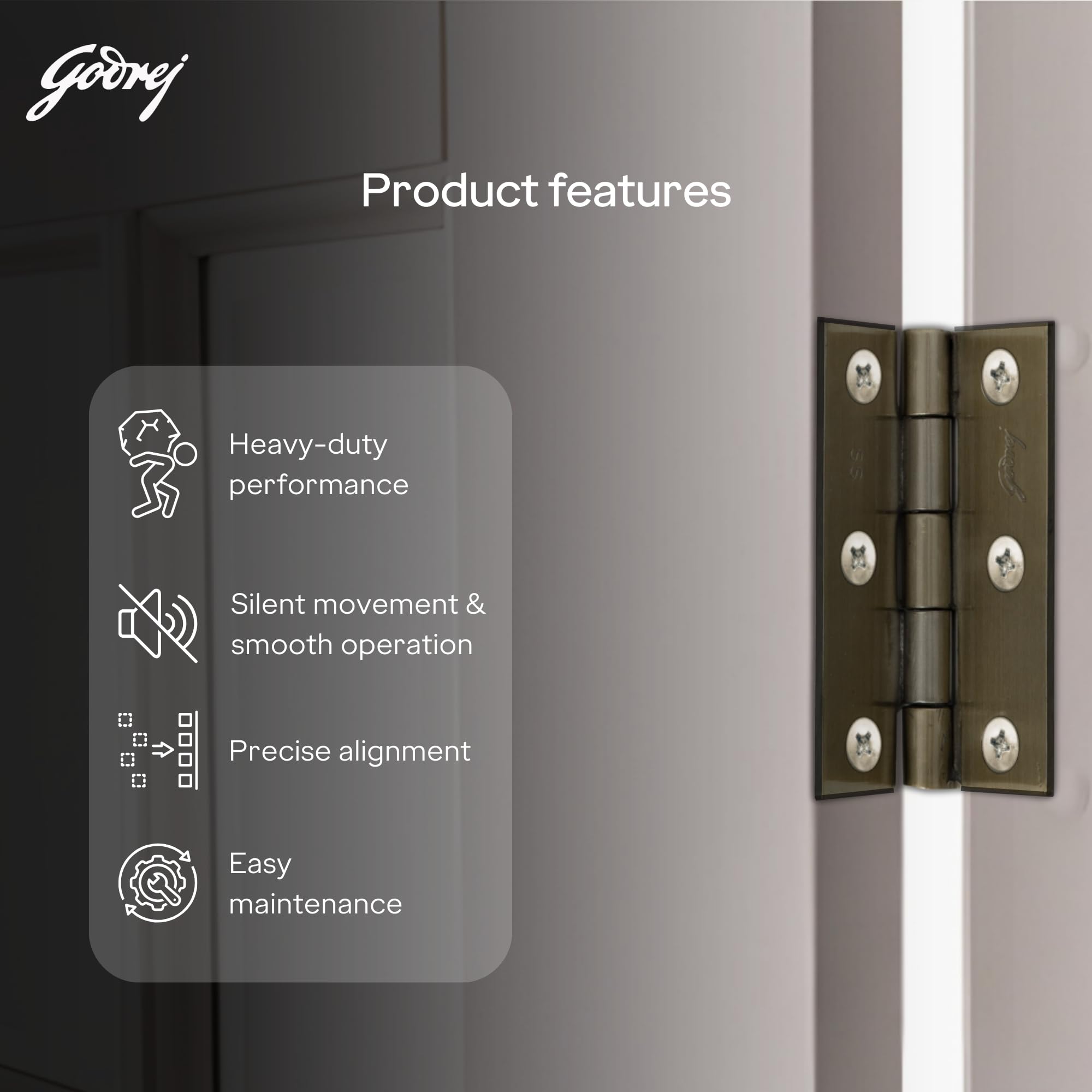 Godrej Door Fittings | 3 inch x 14 Gauge Plain Joint Door Butt Hinges (Pack of1, 5 Pcs/Pack) | Antique Brass Finish, Smooth Operation | 3 Holes Kabza for Doors, Windows & Wardrobe | 1 Yr Warranty — Amazon image 6