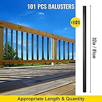 Vista 3 de VEVOR Balaustres de cubierta, husillos de cubierta de metal de 32 x 0.75 pulgadas, paquete de 101 balaustres de escalera con tornillos, barandilla