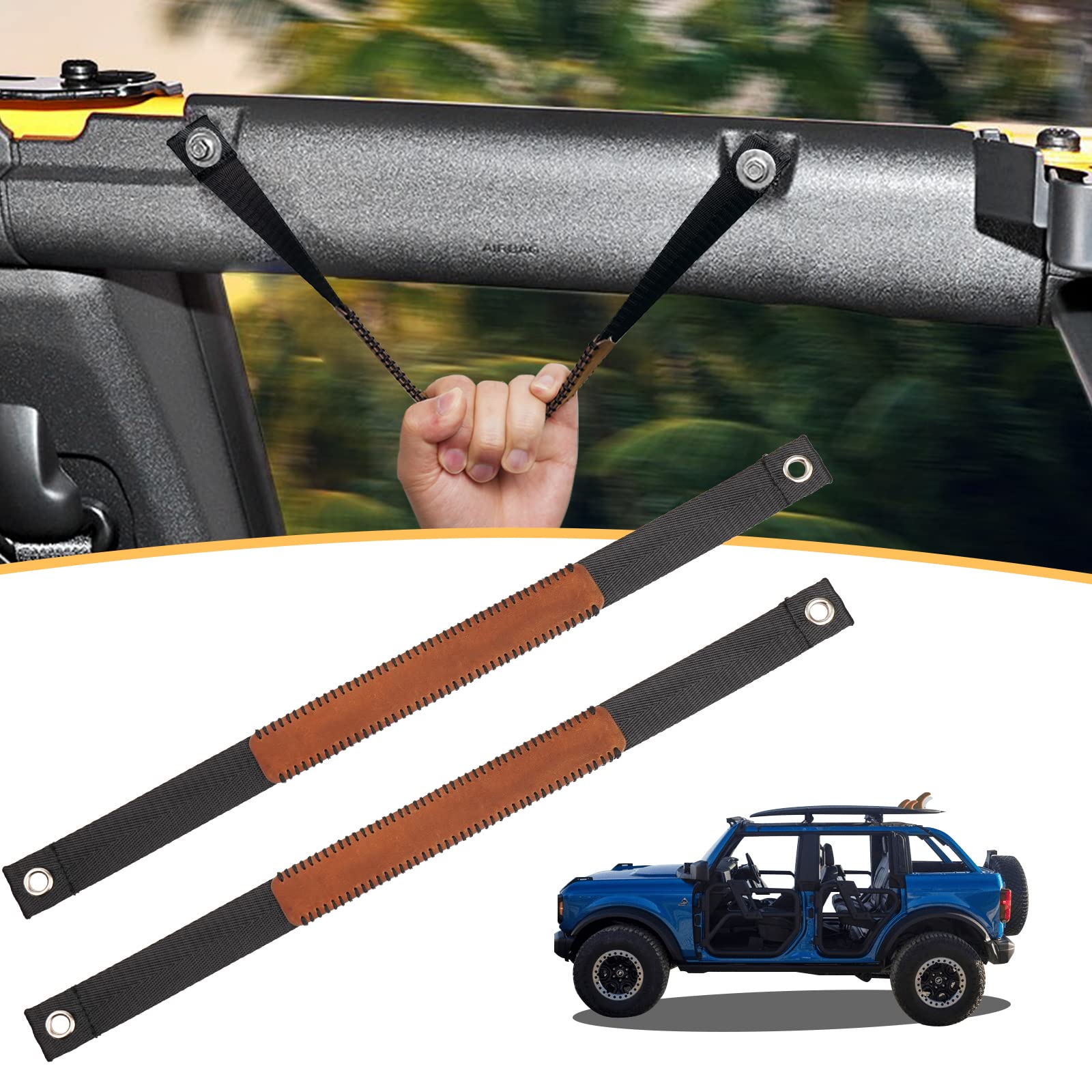 Buy for Bronco Grab Handles 2021 2022, Roll Bar Leather Paracord Grip