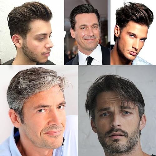 AIRAO Todas las pelucas de prótesis con base de silicona sintética para hombre, con sistema de reemplazo de cabello indio humano, #1B60 (negro