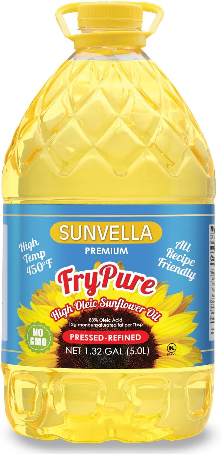 SUNVELLA FryPure Non-GMO High Oleic Sunflower Oil, Pressed-Refined 1.32 GAL (5.0L)