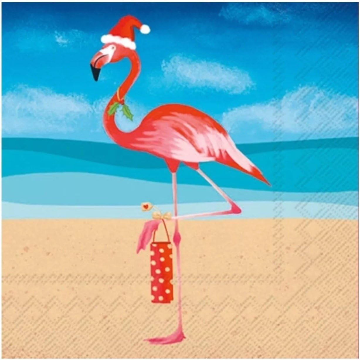 Paper Cocktail Beverage Napkins, Christmas Festive Pink Flamingo, 40 ct
