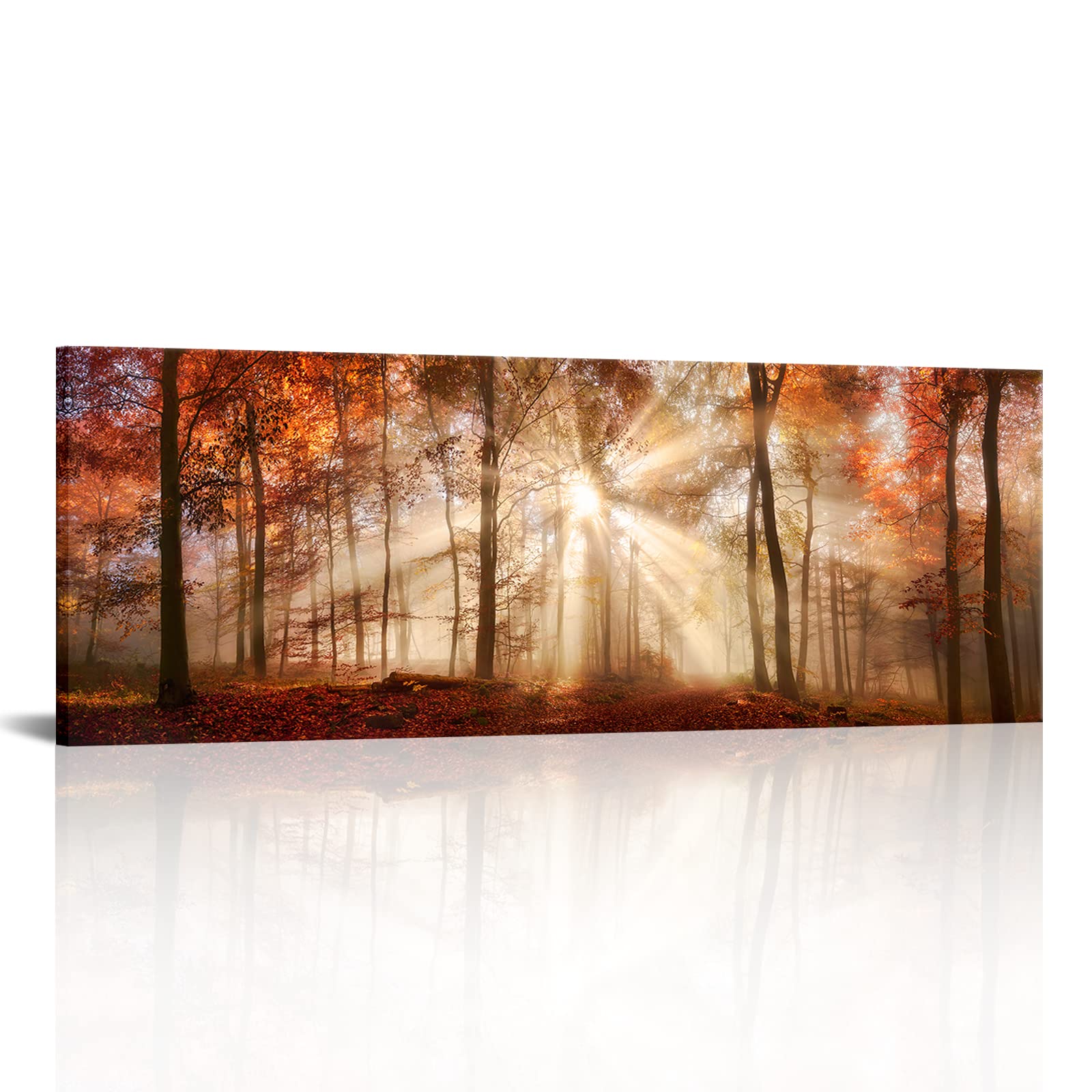 LyerArtork Fall Forest Canvas Wall Art Autumn Landscape with Sunlight Pictures Wall Decor Nature Scenery Painting Prints for Modern Office Living Room Hallway Decoration