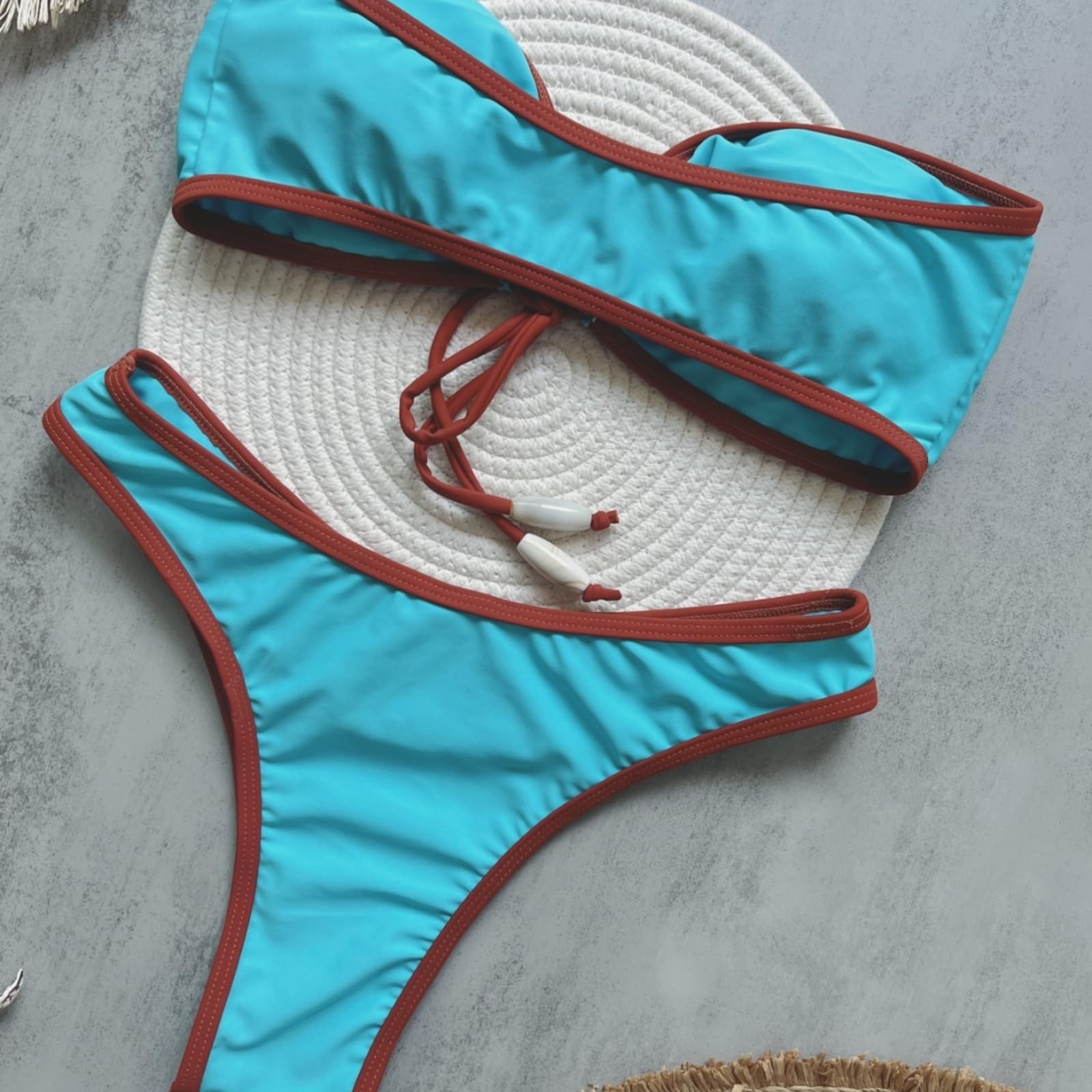 Bikini Donna Donne Bandeau Set Bow Dettaglio Due Pezzi Costume da Bagno Alto Taglio Bagno-lz01-l