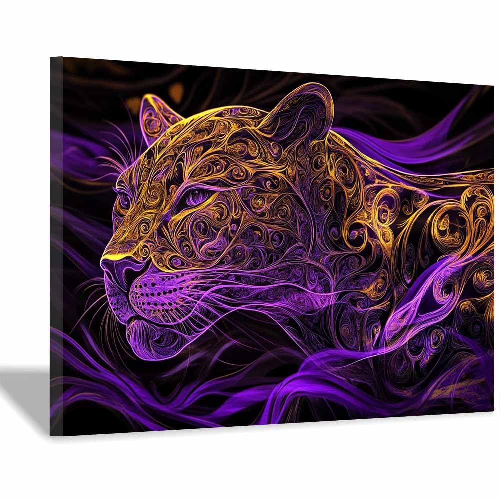JOSUE Animal Canvas Wall Art For Living Room Abstract leopard Work House Decoration for Living Room Home Decor Pictures Walls Art(Purple 25)-70x100cm Framed