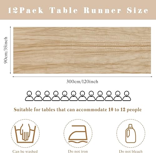 Miniatura 3 de Arena - 12 piezas de 35 x 120 pulgadas de largo, tela de gasa de 10 pies, camino de mesa bohemio rústico transparente para bodas, baby shower,