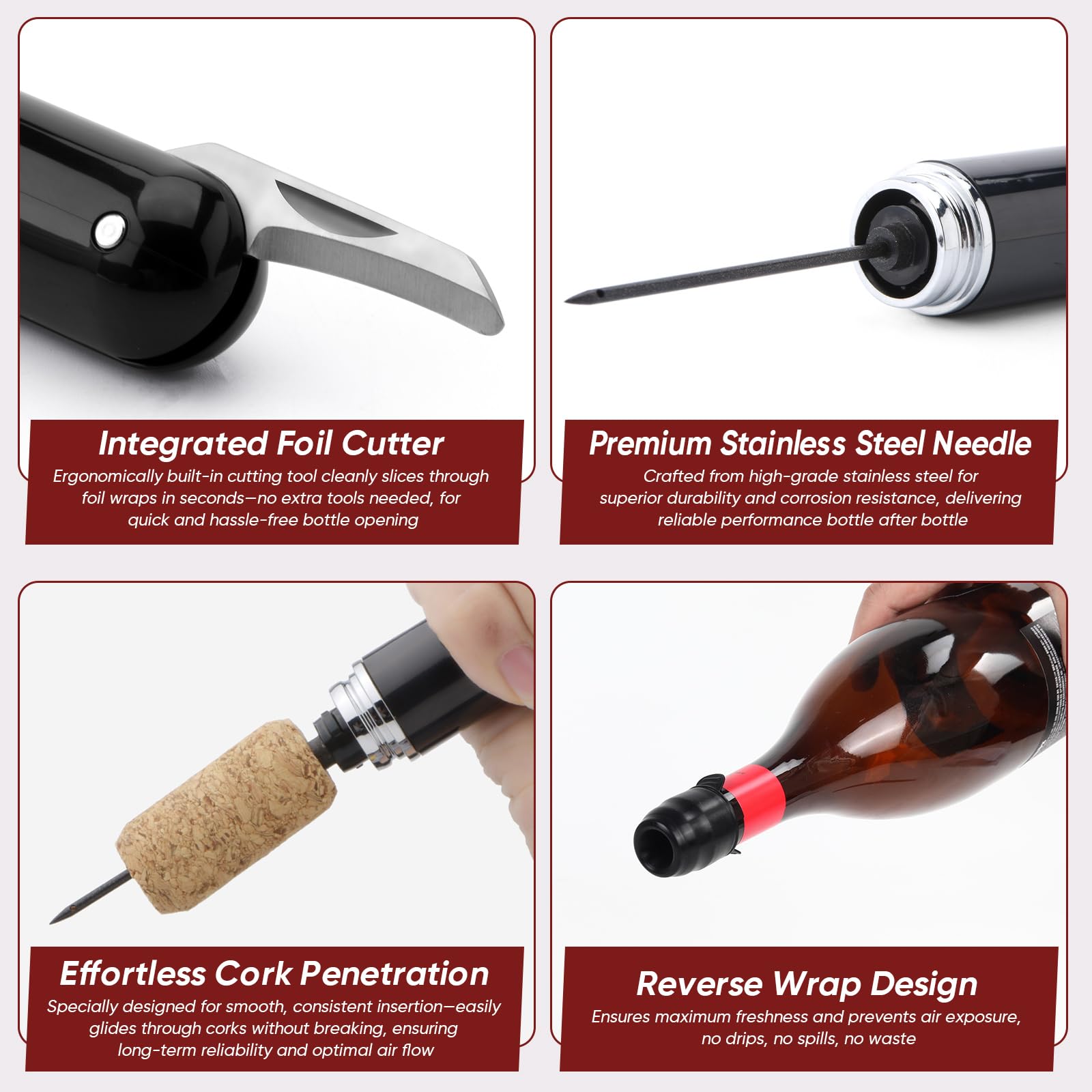 Set de Sacacorchos de Aire a Presión, Sacacorchos Manual, Tapones de Silicona para Botellas, Tapón Reutilizable para Botellas de Vino, Ideal para los Amantes del Vino