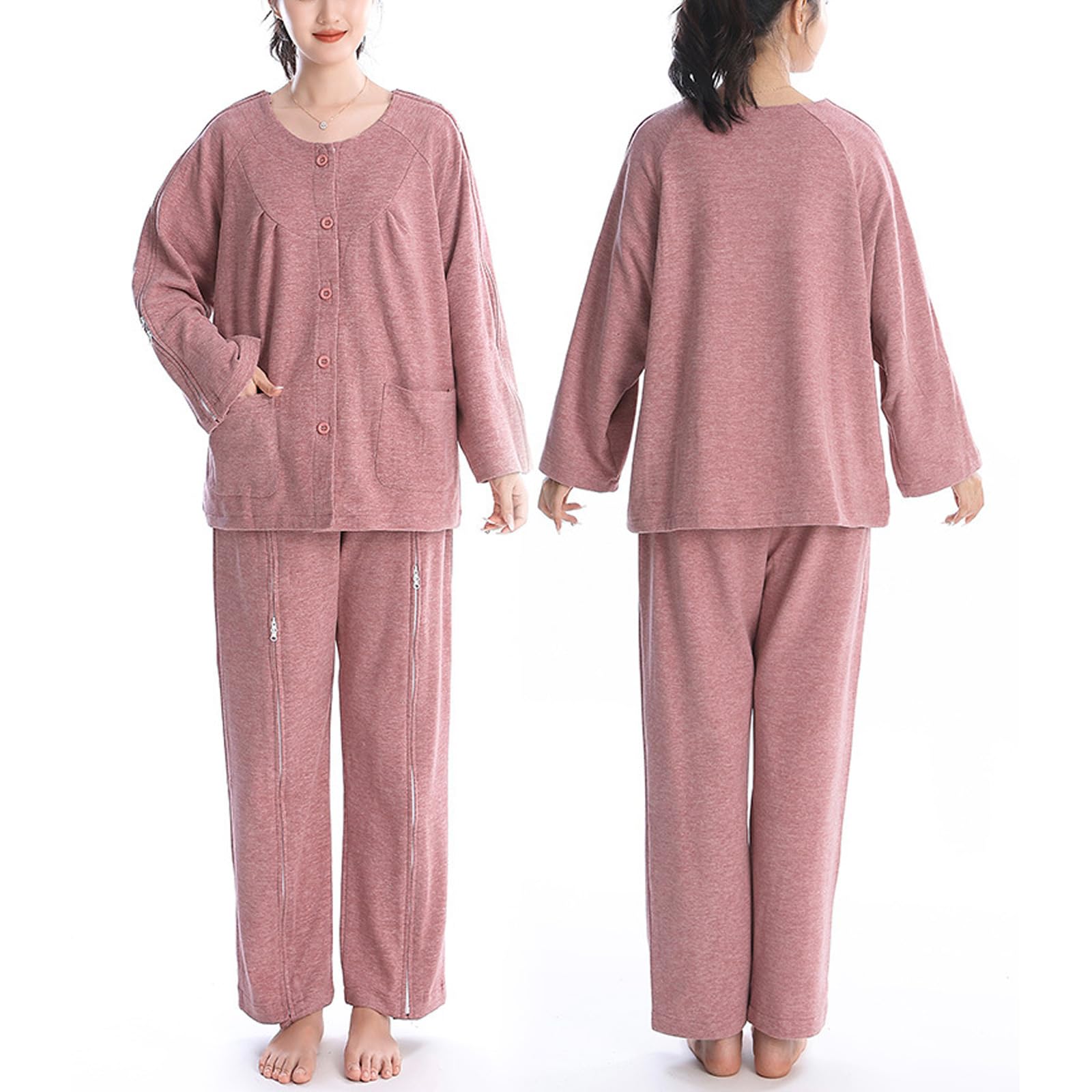 Bedridden Patient Kleidung, Pflege Frauen Krankenhaus Kleid Weiches Patienten Kleid, Fraktur Wiederherstellung Anzug Krankenhaus Pyjamas,Rosa,XXL