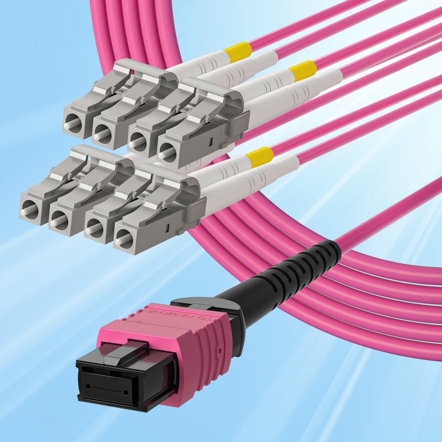 10Gtek Fiber Optic Cable Patch Cord - MPO to 8X LC Fanout Fiber Jumper Patch Cord, OM4 Multimode 8-core Fiber, Application for QSFP+Transceiver, 3m(10ft), Breakout 0.5m