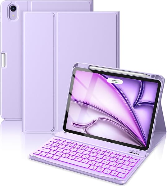 iPad用 air キーボード付きケース M4/M3/M2対応 11インチ Air 第5/4世代 10.9インチ対応 JIS日本語配列 着脱式 耐汚れ性素材カバー ペン収納 Bluetoothキーボード 2台デバイスマルチペアリング 多角度調整【日本語取扱説明書付き】 - 1