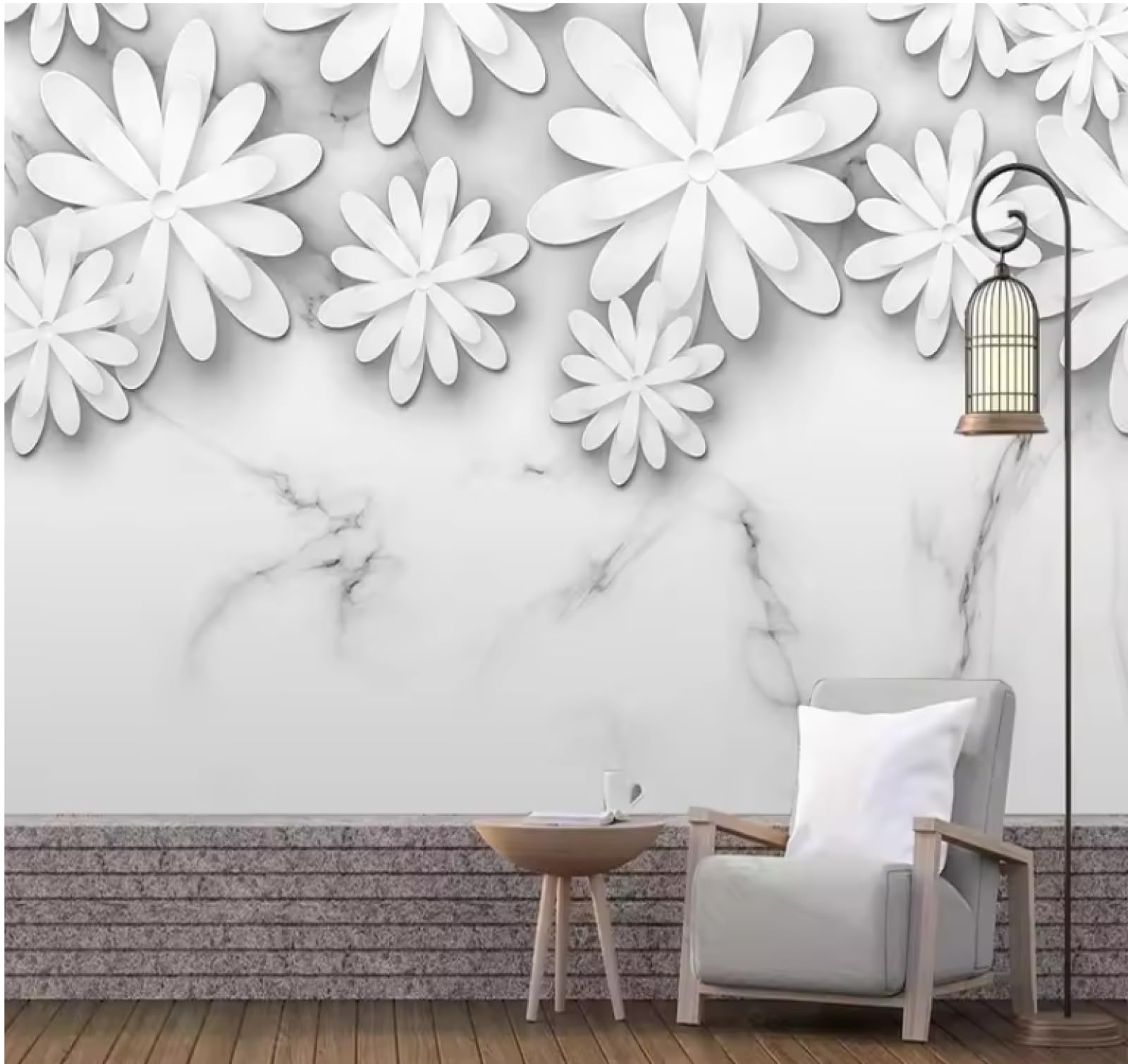 Mural tapeta 3D tapeta geometryczna biały marmur kwiatowy zdjęcie fototapety salon tło dekoracja tapety, 3D, 350 x 245 cm