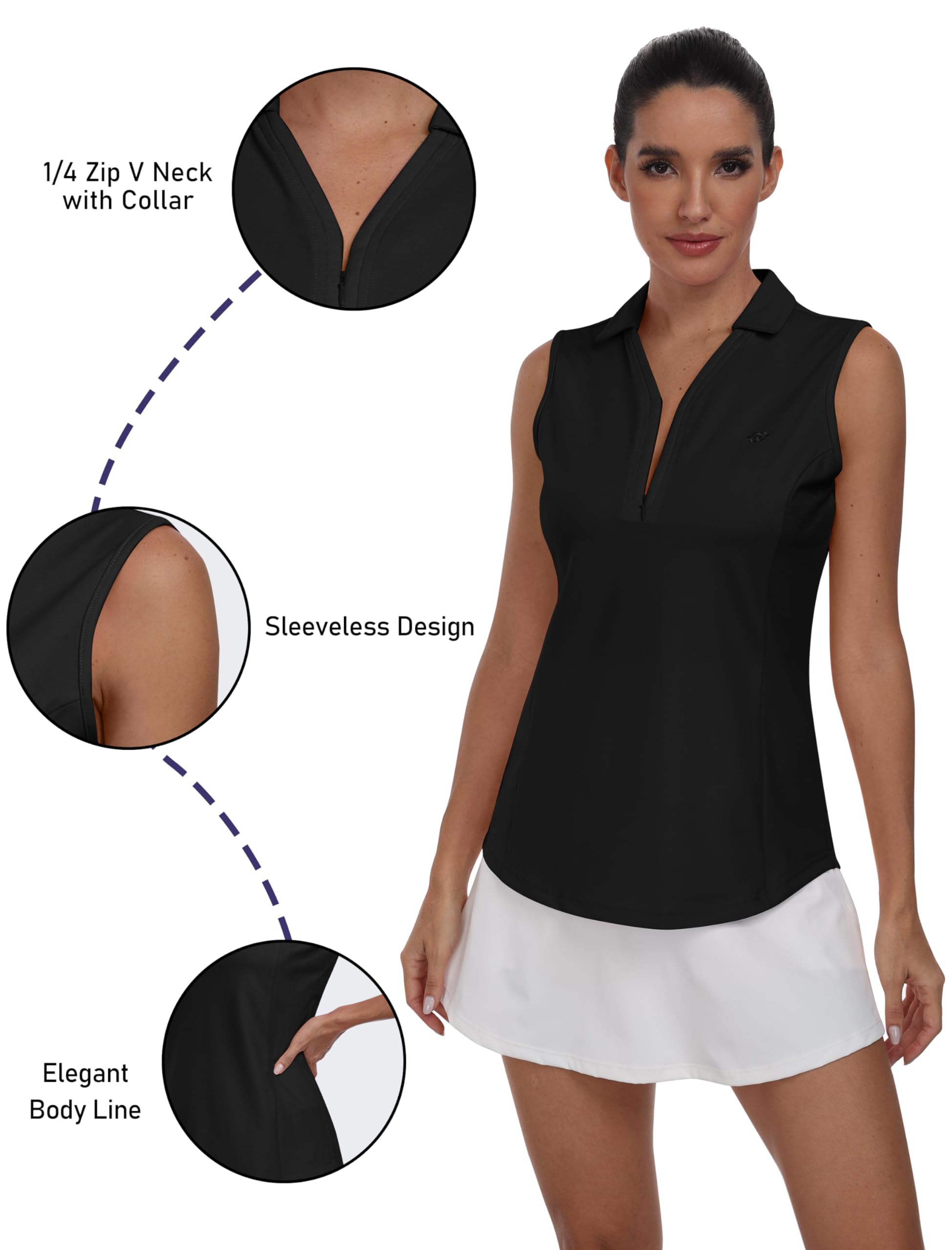 Mujer Polo sin Manga Deportes Tenis Golf Poloshirt con Botón Verano Correr Camiseta Trabajo Transpirable Yoga Tops
