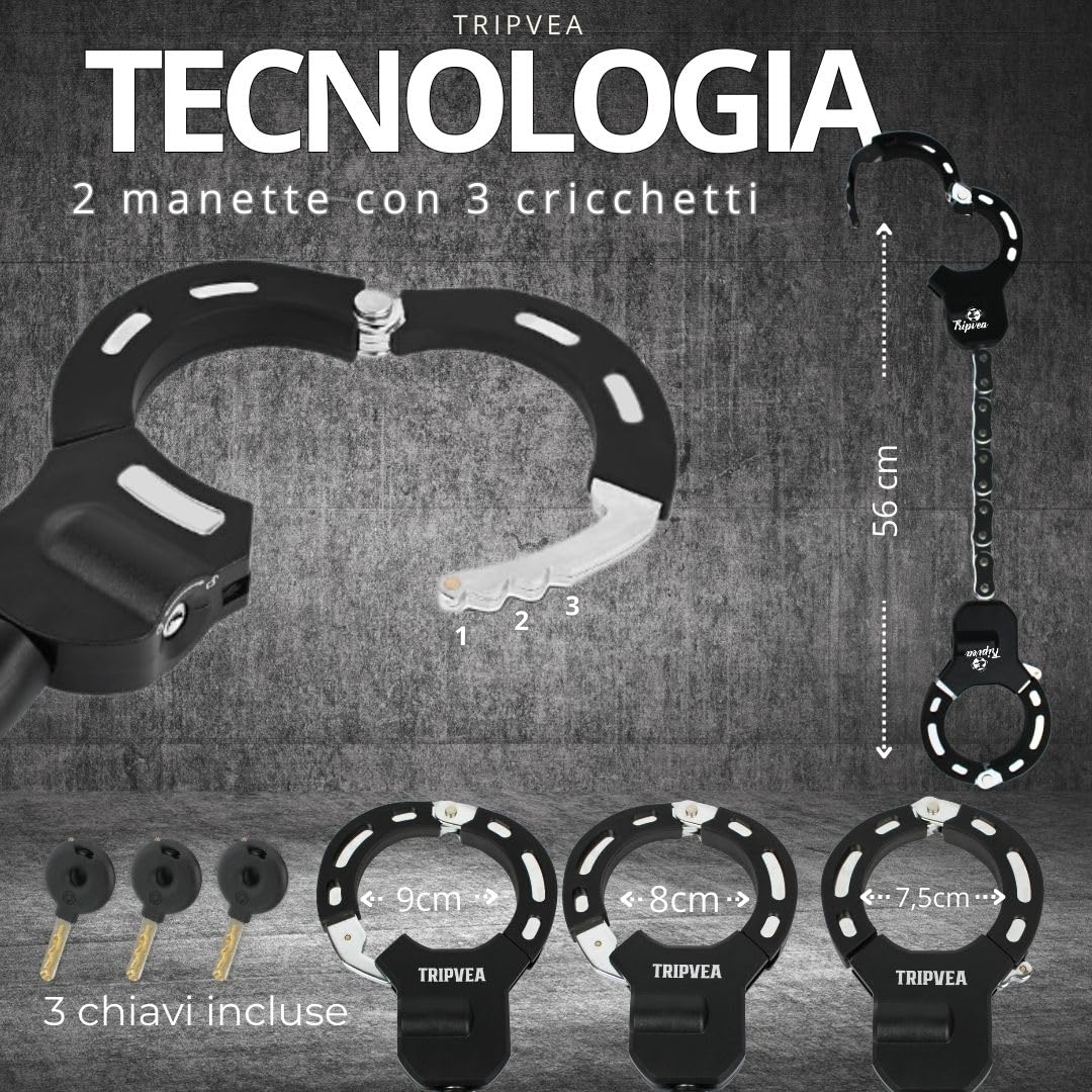 Lucchetto per Monopattino Elettrico, bici, passeggino, scooter + custodia fissabile - Antifurto ultra resistente - Catena con 10 maglie - Lunghezza 56 cm - Ø 8 cm - serratura + 3 chiavi