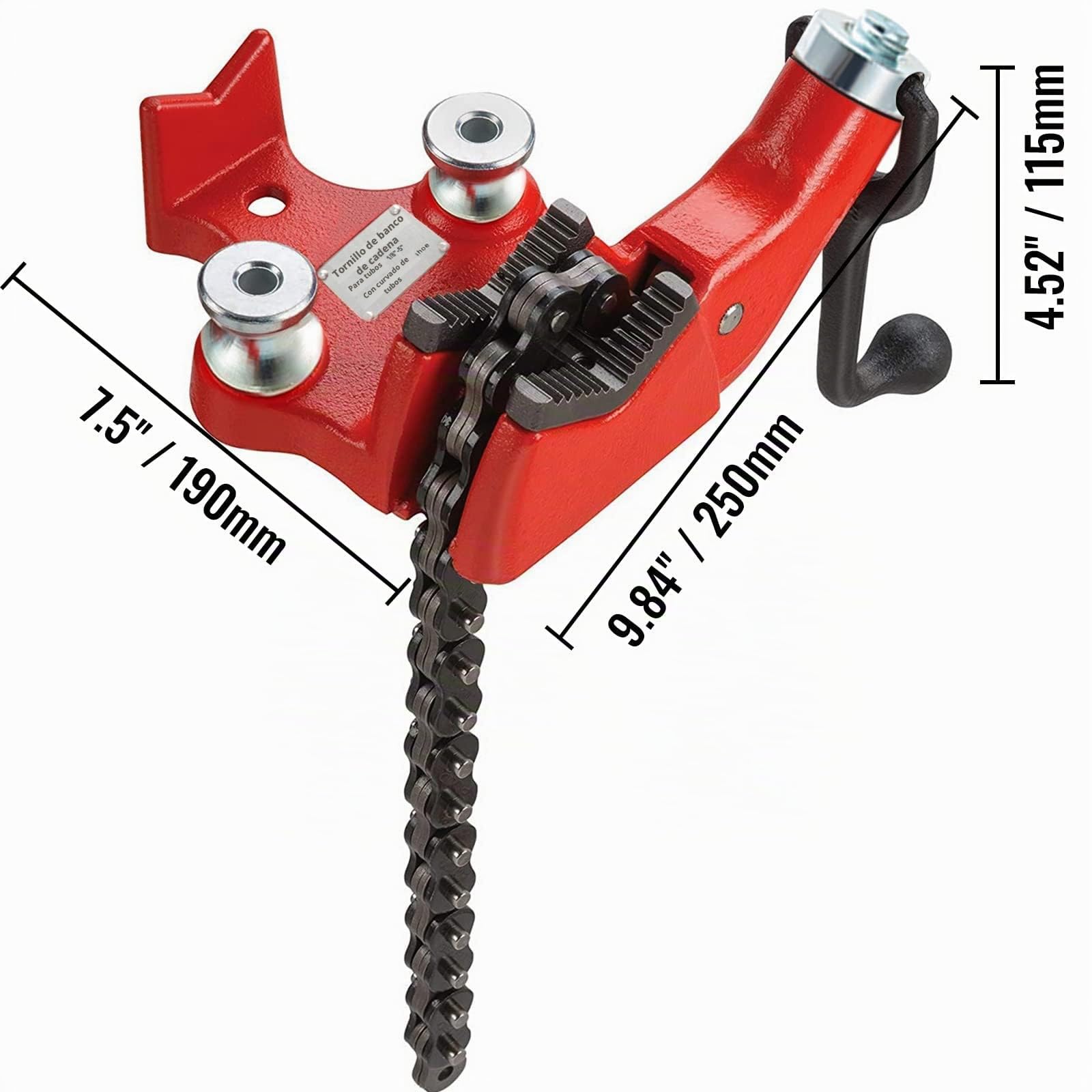VEVOR Tornillo de banco de cadena, capacidad de tubería de 1/8" a 5", tornillo de banco de cadena de alta resistencia con manivela, mandíbula recubierta de neopreno, material de hierro fundido