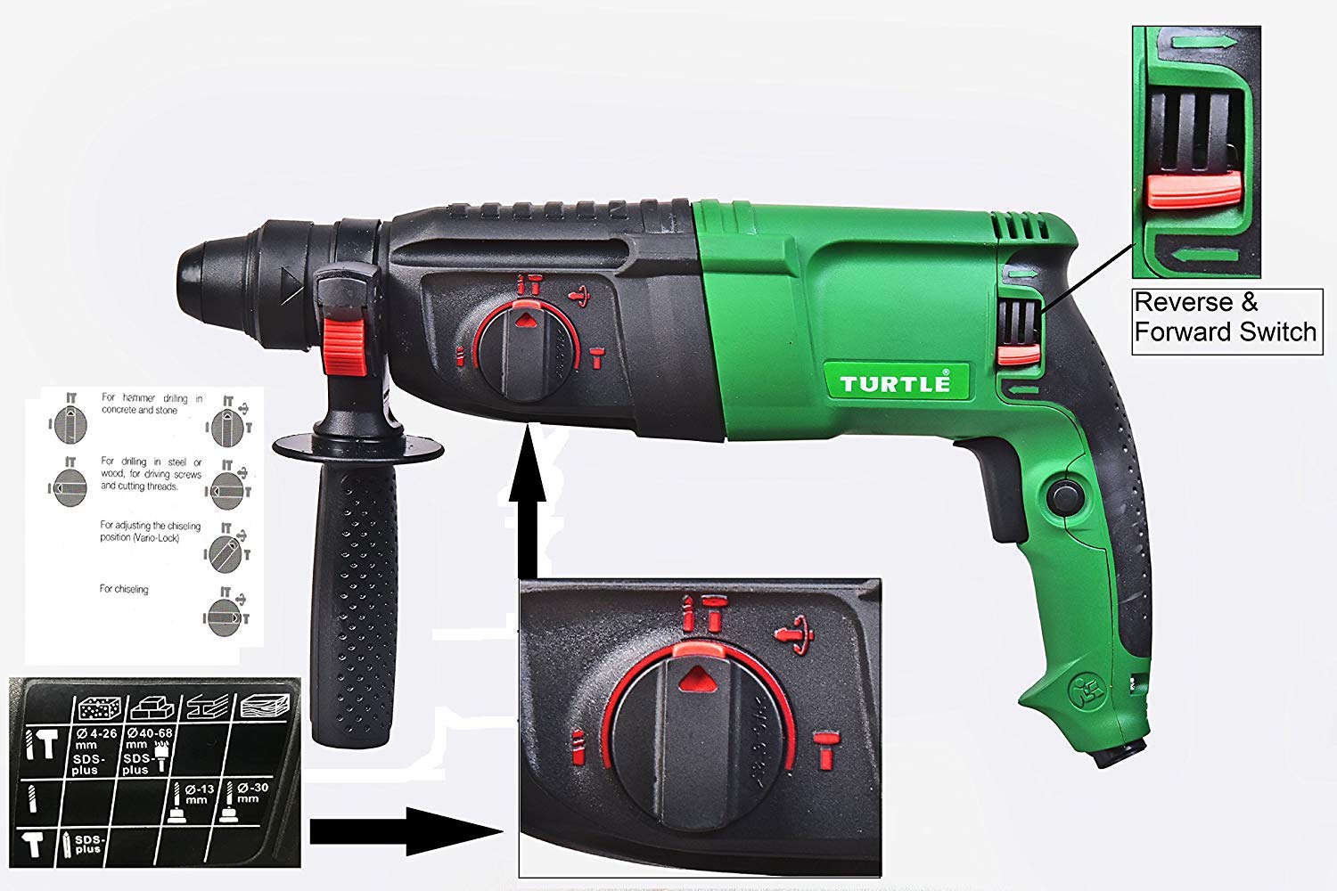 Tuf Turtle 950w 26 Mm Reversible Rotary Hammer With 13