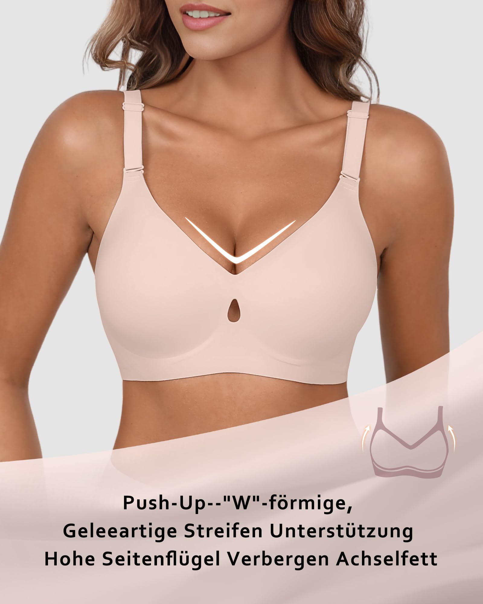 SHARICCA Gładki biustonosz damski, bez fiszbinów, bezszwowy biustonosz push-up z modnym otworem bezszwowy, wygodny, miękki braletka, biustonosz bez fiszbinów, z wyściełanym