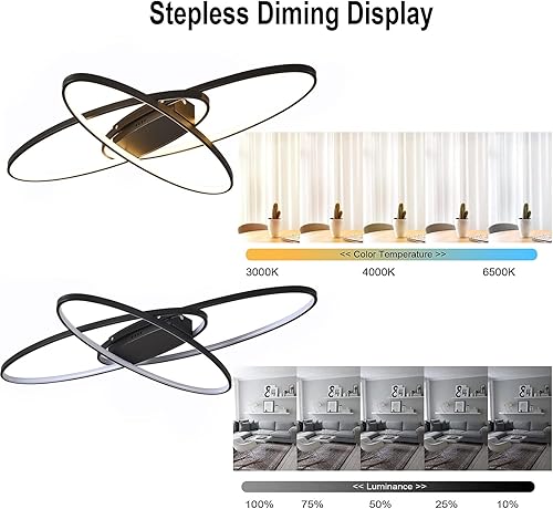 Miniatura 4 de Moderna lámpara de techo LED, lámpara de techo regulable, 72 W, 6400 lúmenes, luces ovaladas con control remoto, lámpara de techo geométrica LED de