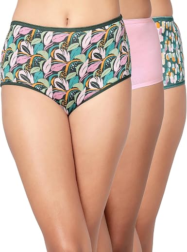 Clovia Women's Cotton Pack of 3 High Waist Hipster Panties in Multi