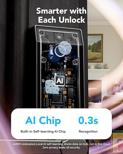 Miniatura 6 de Cerradura inteligente para timbre de puerta con huella dactilar para propietarios de viviendas o padres, cerradura de puerta con cámara y manija de