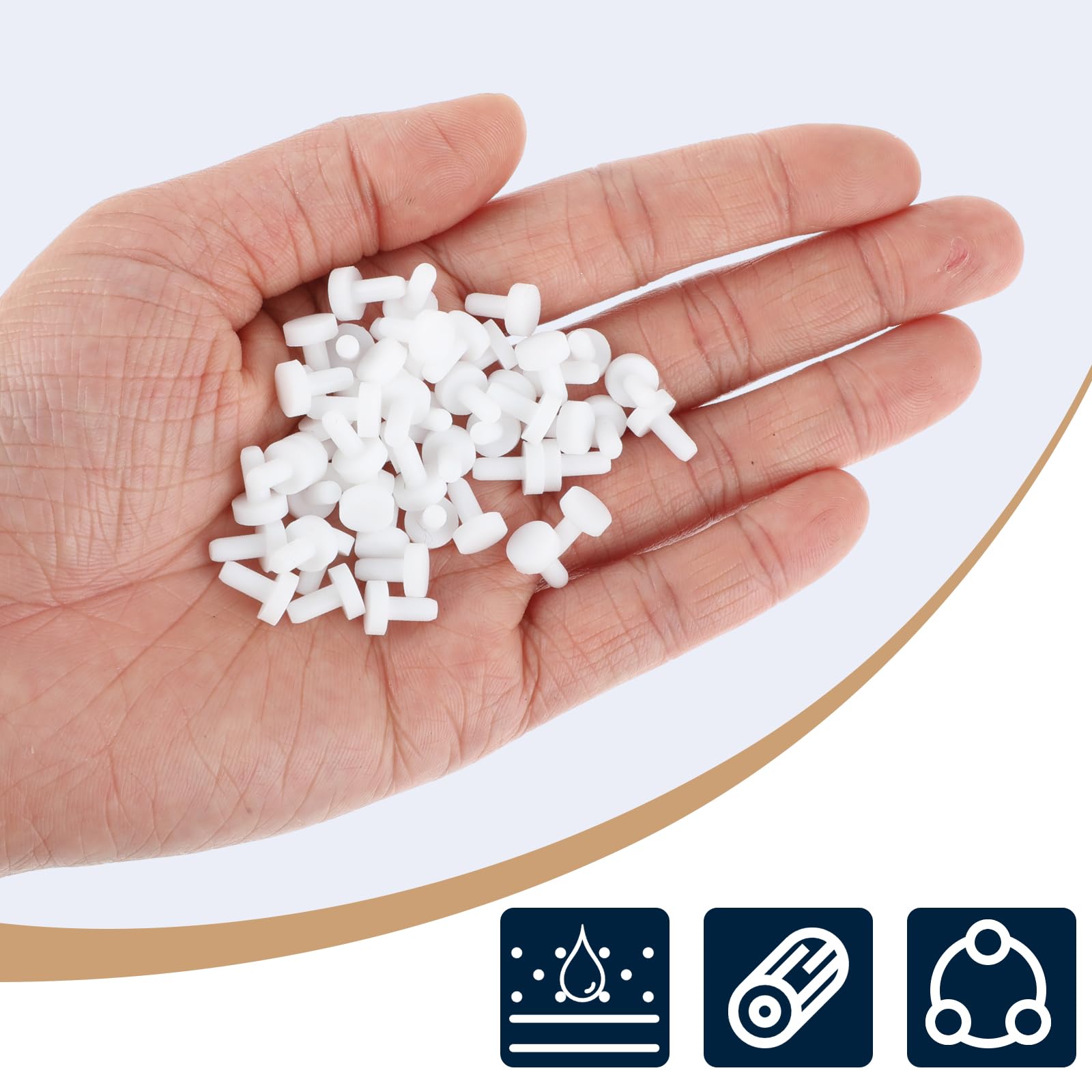 100 PCS 3mm Rubber Hole Plugs White Hole Cover Caps Rubber Screw Holes Plug Round Button Plug White Soft Screw Holes Cover for Cabinet Cupboard Shelves Plate Furniture Hardware(0.9×0.7×0.3 cm) - Image 4