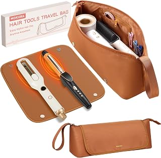 Hot Hair Tools Travel Bag with Heat Resistant Mat Removable, Hair Accessories Organizer Case, Women Travel Essentials, Storage Pouch for Curling Iron Straightener Flat Iron Hair Dryer, Brown