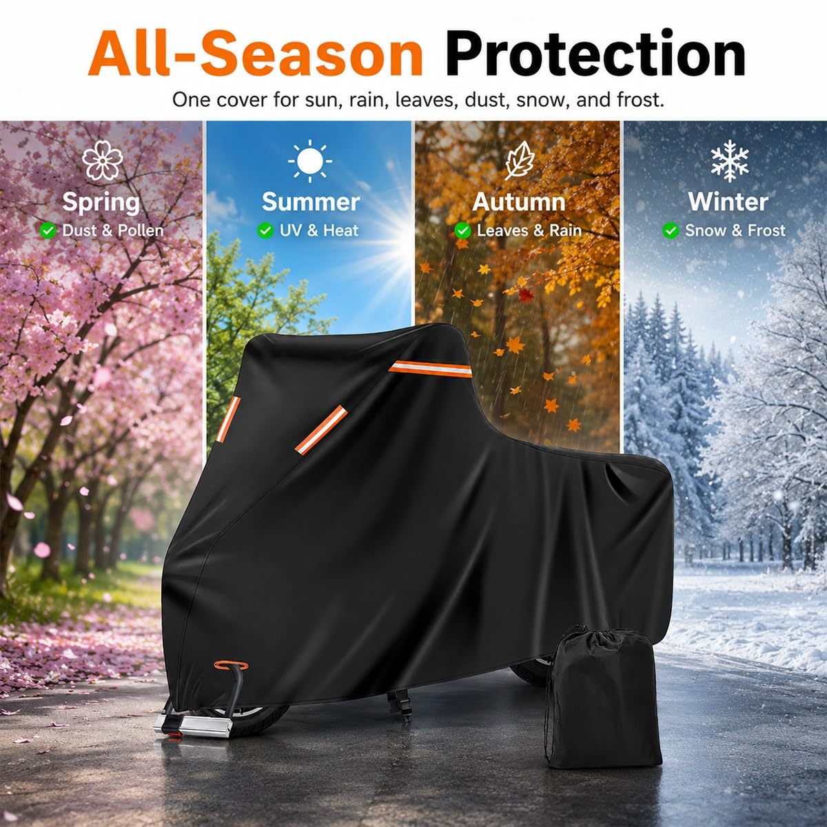 Funda Moto Impermeable Exterior Todas Las Estaciones, Cubierta de Moto Oxford con Orificio Antirrobo, Hebilla Cortaviento, Ventilación, Tiras Reflectantes y Bolsa