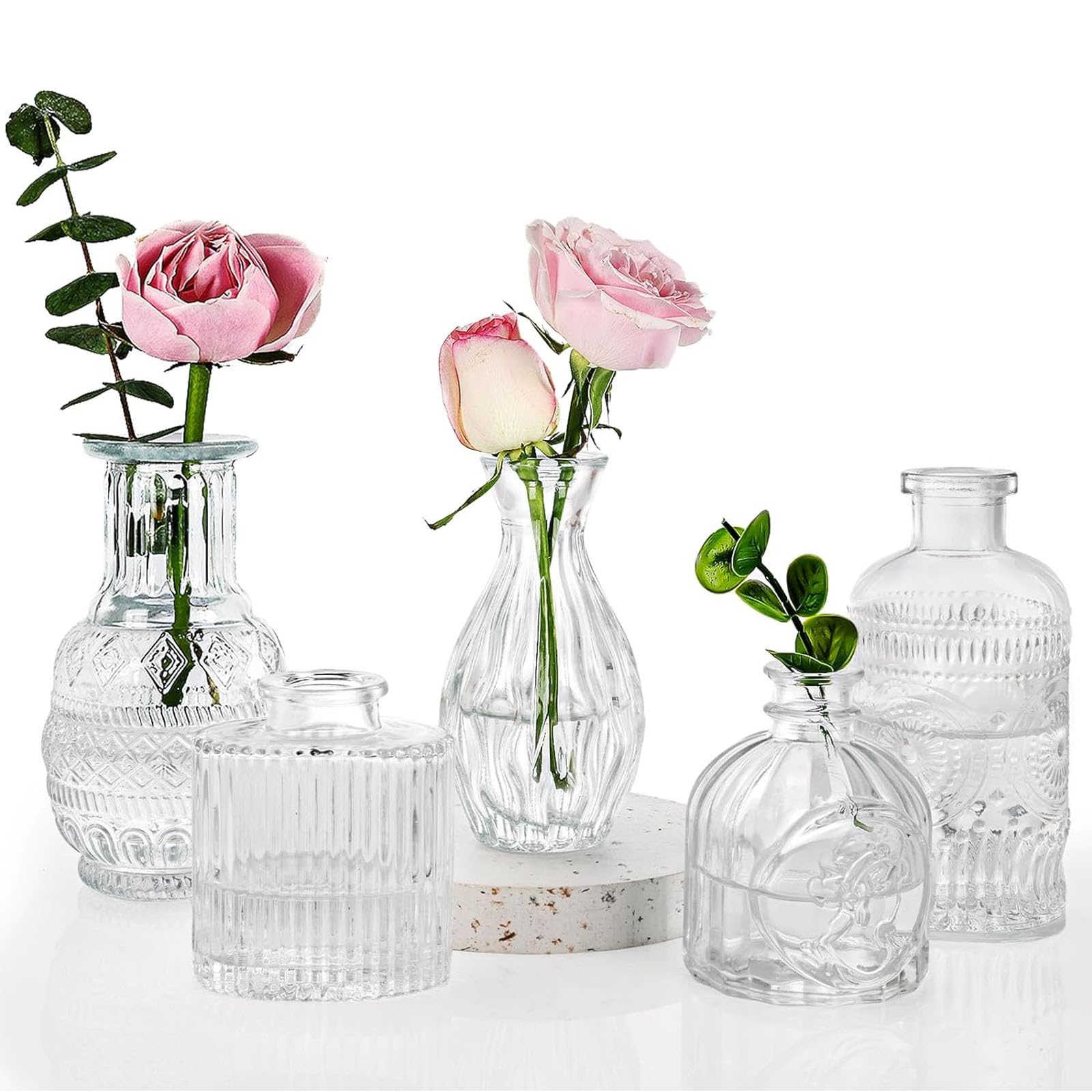 TIED RIBBONS Glass Bud Vases for Flowers – Pack of 5 Clear Antique Glass Centrepiece for Mini Flowers- Antique Collections for Floral Arrangements Home Decorations Item for Home Decor (B0DGZ694VG) Amazon Price History, Amazon Price Tracker