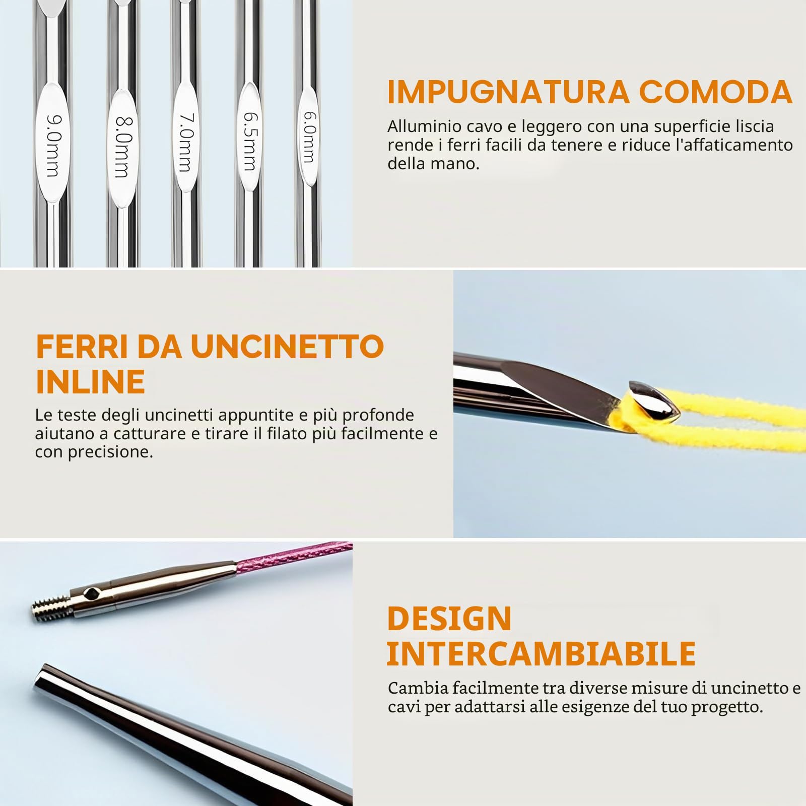 Set Uncinetti Tunisini con Cavo, 26 Pezzi, 3–10 mm | Uncinetti Intercambiabili da 15,2 cm in Alluminio Nichelato, Ergonomici, con Borsa di Conservazione, per Principianti