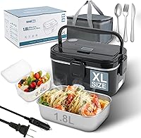 SOHIDA 1.8L+0.5L 80W Heated Lunch Box for Adults - Portable Electric Food Warmer with Long Utensils, 12V/24V/110V for Car/Truck/Office (Black)