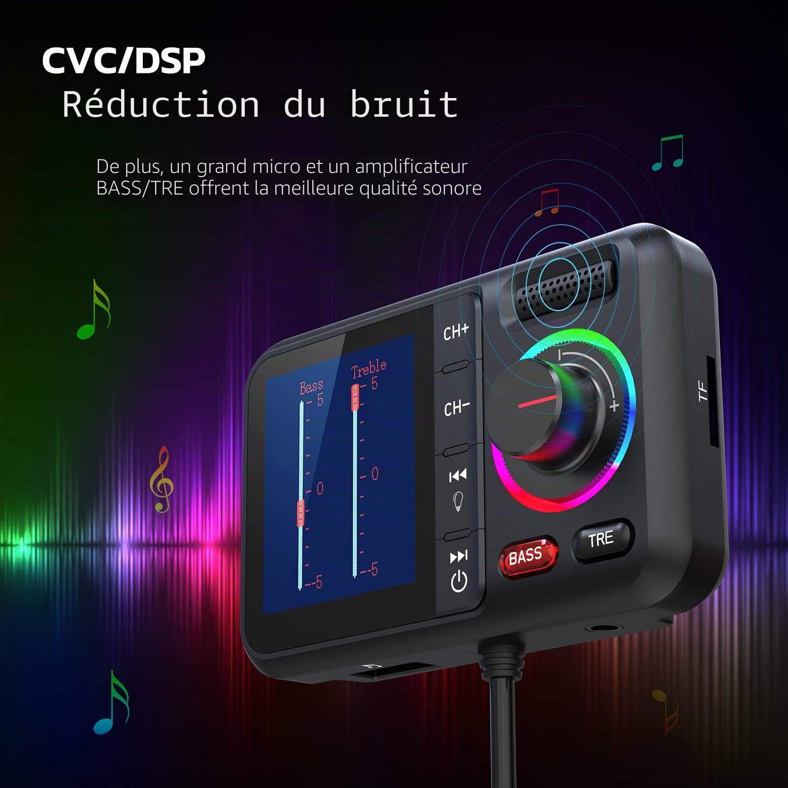 Nulaxy Transmetteur FM Bluetooth pour Voiture, BT5.0 avec Grand écran Couleur, Prise en Charge des Appels Mains Libres, Siri&Google, Lecteur de Musique MP3 Bass&TRE Booster, Carte TF/AUX-KM28 Vert