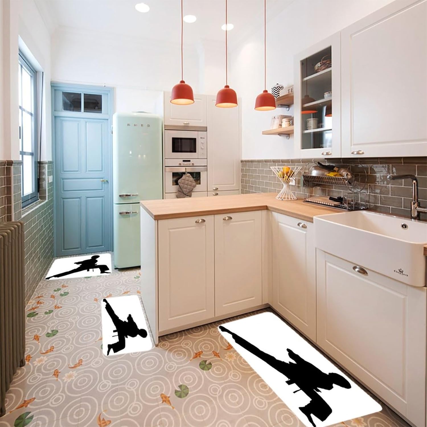 Karate Men Kitchen Mats Soft Absorbent Rugs for Floor Non Slip Washable Kitchen Mats Fashion Rectangular Rugs for Three-Piece Set for Laundry Office Home Sink