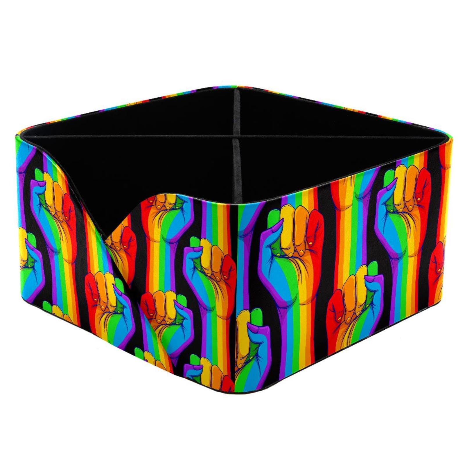KengjuTesu Rainbow Striped Hands Desktop Organizer Pen Holder, Rectangular Pencil Cup for Office, Study and Makeup Stations